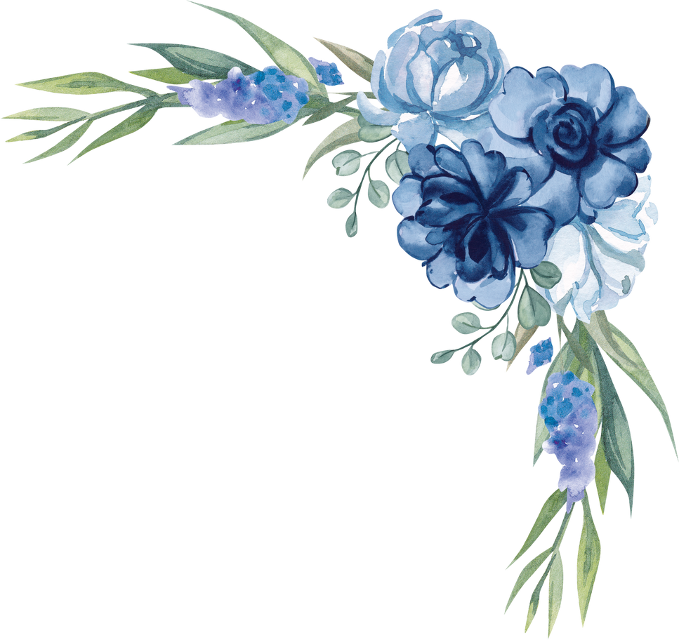 Flower Blue Roses Wedding Bouquet Corner Border Peonies