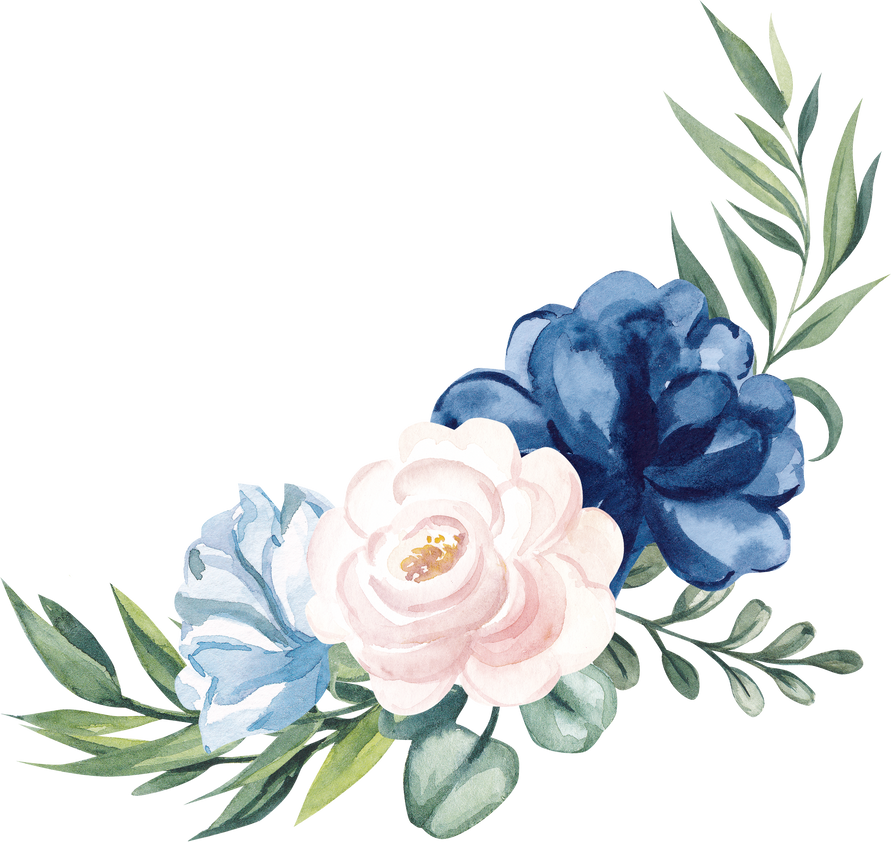 Blue Flower Clipart Wedding Bouquet Border for Invitation